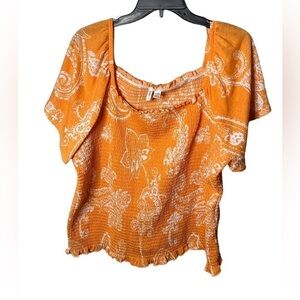 NWOT Cato Spring Bloom Ruched Bodice Plus Size Cropped Square Neck Blouse